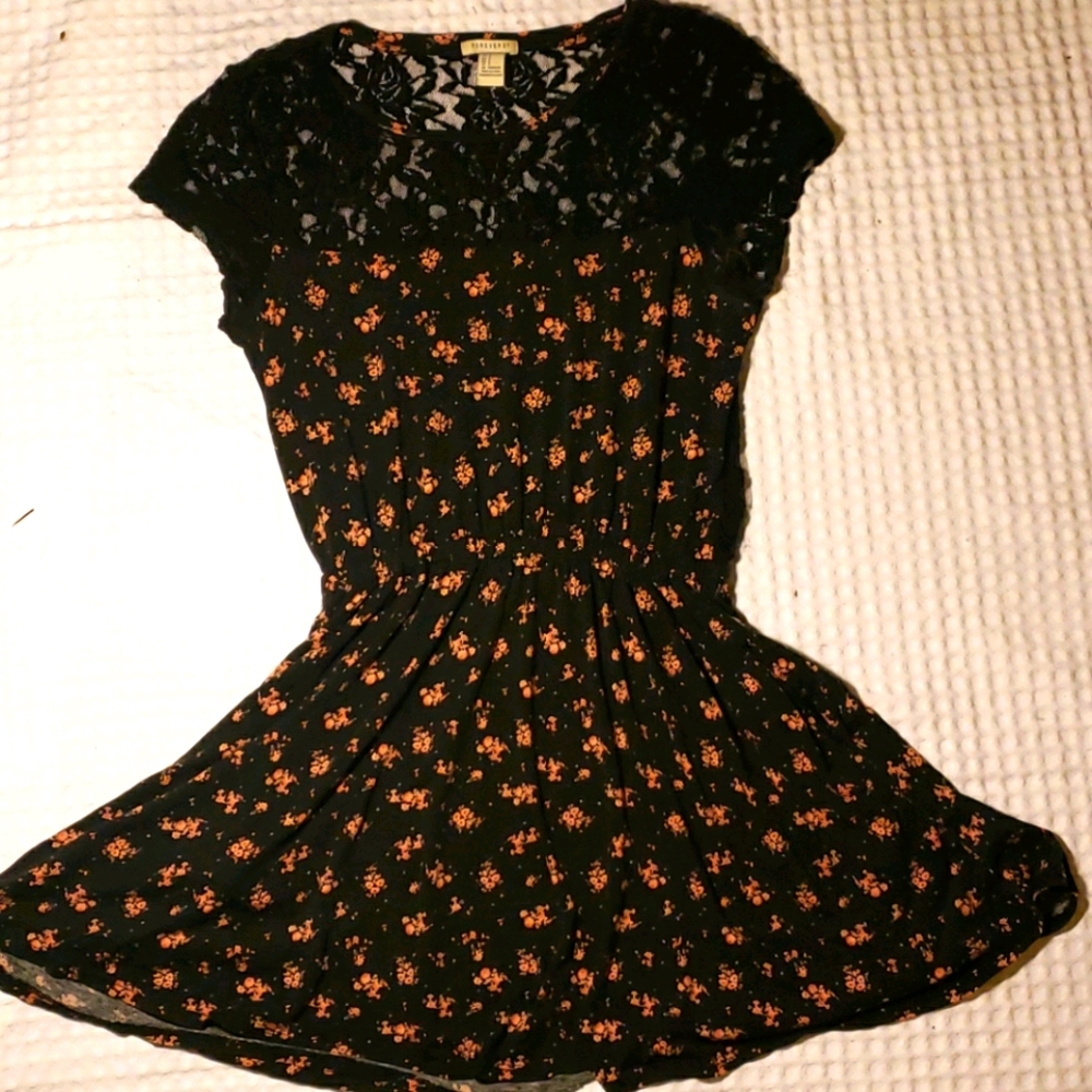 Black floral mini dress with lace back